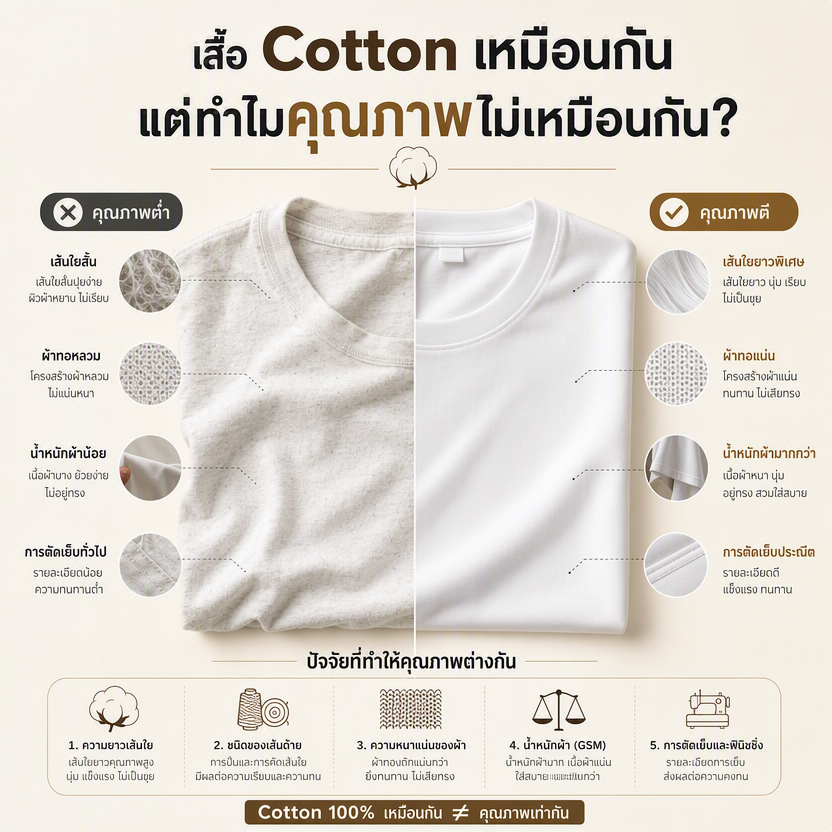 เสื้อ Cotton เหมือนกัน แต่ทำไมคุณภาพไม่เหมือนกัน