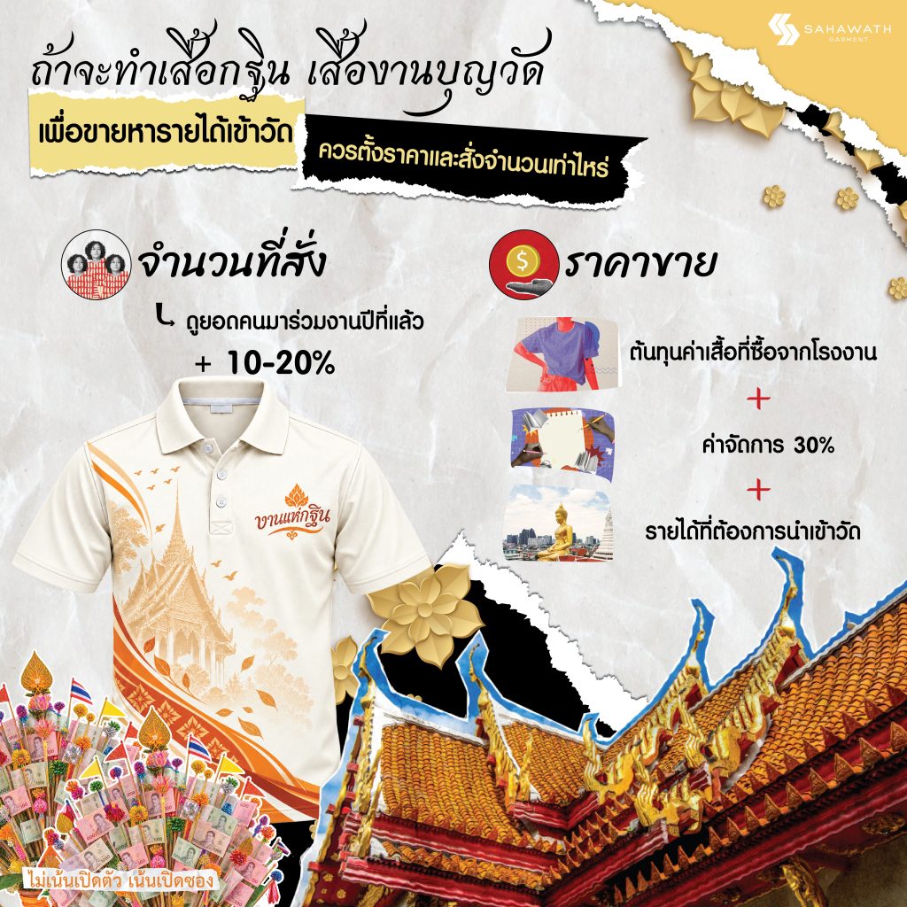 ถ้าจะ ทำเสื้อกฐิน เสื้องานบุญวัด เพื่อขายหารายได้เข้าวัด ควรตั้งราคาและสั่งจำนวนเท่าไหร่