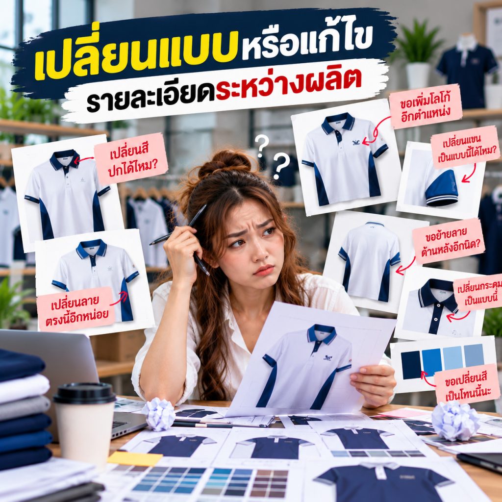 เปลี่ยนแบบหรือแก้ไขรายละเอียดระหว่างผลิตเสื้อโปโล
